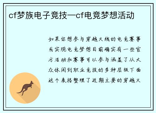 cf梦族电子竞技—cf电竞梦想活动